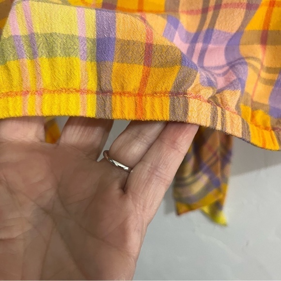 BP Yellow Orange Purple Tartan Plaid Front Tie Crop Top Medium - Picture 6 of 13